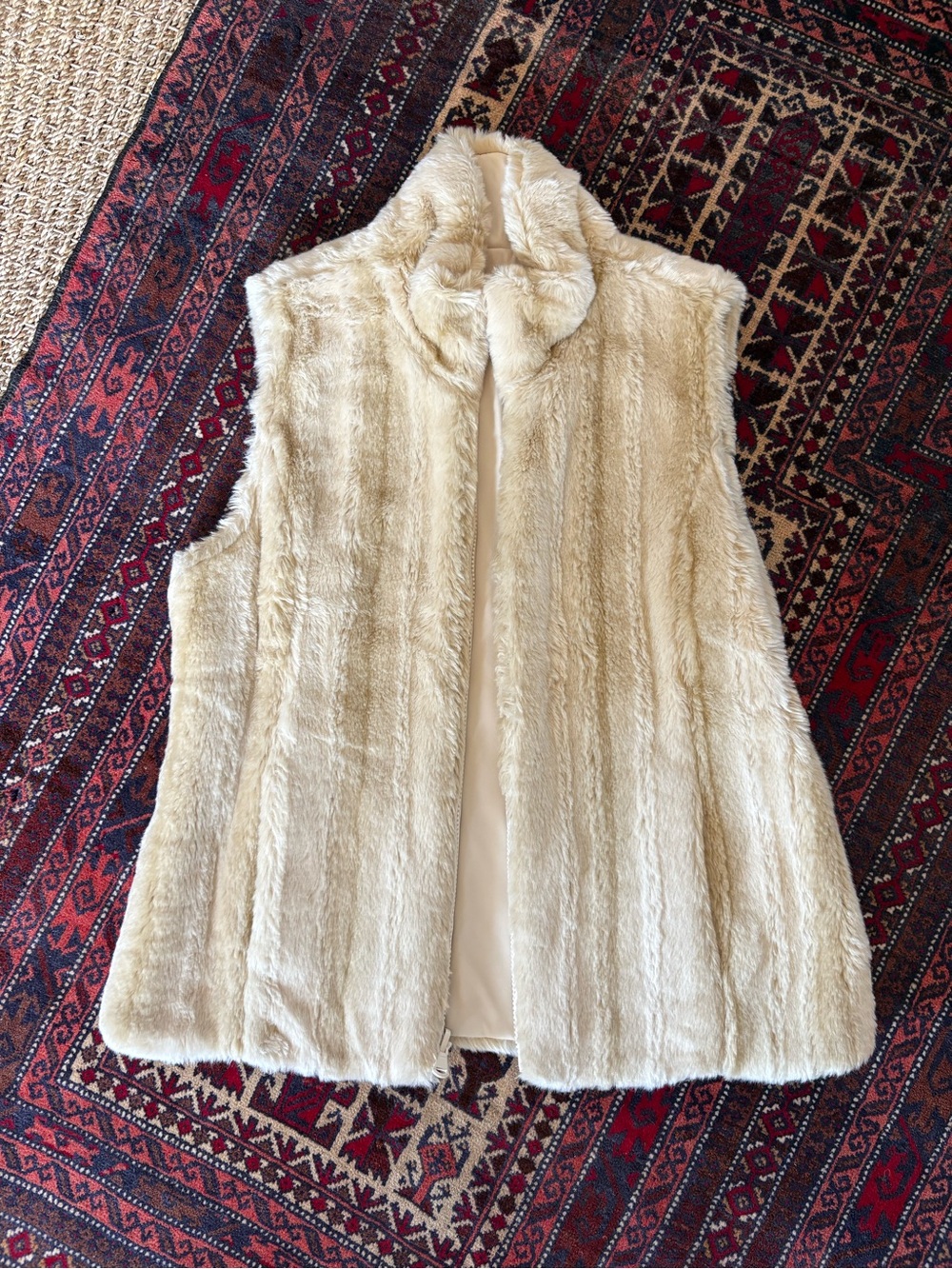 Cream Faux Fur Vest - Women's Sleeveless Coat reversible
